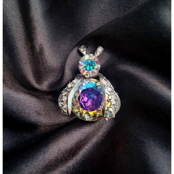 Vintage Super Sparkling WEISS 1960s Signed Aurora Borealis Rhinestone Bug Silver - Picture 2 of 7